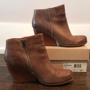 Brown leather wedge booties